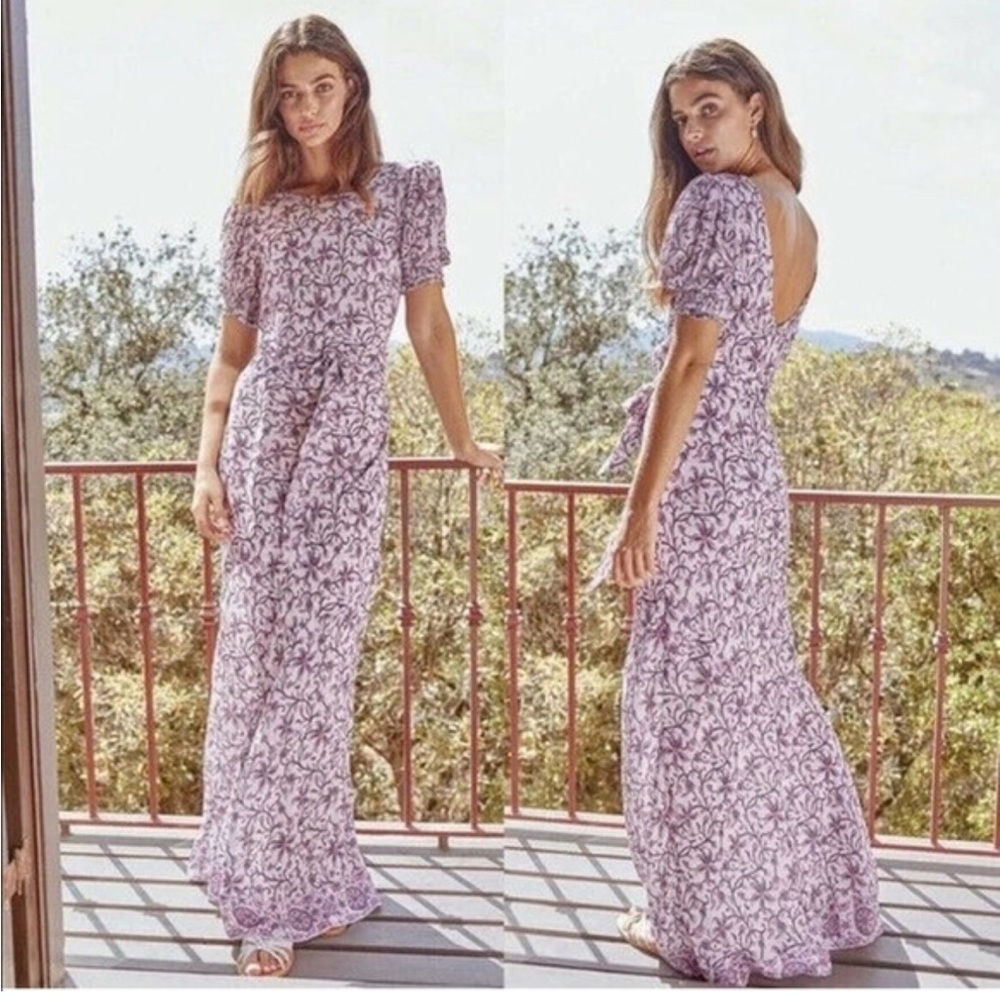 Anthropologie Purple Floral Maxi Dress